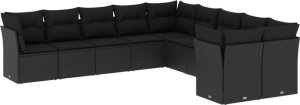 vidaXL 10-cz. zestaw wypoczynkowy do ogrodu, poduszki czarny rattan PE 2