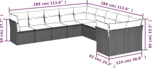 vidaXL 10-cz. zestaw wypoczynkowy do ogrodu, poduszki czarny rattan PE 3