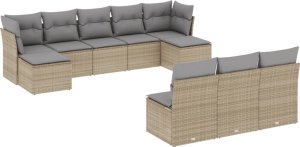 vidaXL 10-cz. zestaw mebli ogrodowych z poduszkami, beżowy, polirattan 2