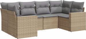 vidaXL 6-cz. zestaw mebli ogrodowych z poduszkami, beżowy, polirattan 2