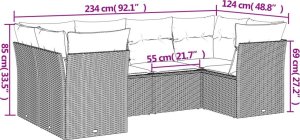 vidaXL 6-cz. zestaw mebli ogrodowych z poduszkami, szary, polirattan 3