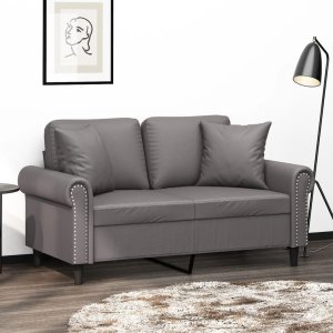 vidaXL 2-osobowa sofa z poduszkami, szara, 120 cm, sztuczna skóra 1