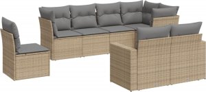 vidaXL 8-cz. zestaw mebli ogrodowych z poduszkami, beżowy, polirattan 2