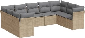 vidaXL 9-cz. zestaw mebli ogrodowych z poduszkami, beżowy, polirattan 2