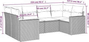 vidaXL 6-cz. zestaw mebli ogrodowych z poduszkami, czarny polirattan 3