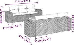 vidaXL 7-cz. zestaw wypoczynkowy do ogrodu, z poduszkami, szary 3