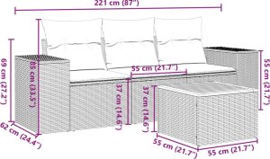 vidaXL 4-cz. zestaw wypoczynkowy do ogrodu, poduszki, szary, rattan PE 3