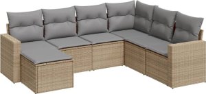 vidaXL 7-cz. zestaw wypoczynkowy do ogrodu, z poduszkami, beżowy 2