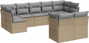 vidaXL 9-cz. zestaw mebli ogrodowych z poduszkami, beżowy, polirattan 2