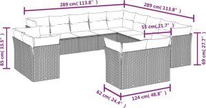vidaXL 13-cz. zestaw mebli do ogrodu, poduszki, czarny, rattan PE 3