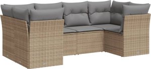 vidaXL 6-cz. zestaw mebli ogrodowych z poduszkami, beżowy, polirattan 2