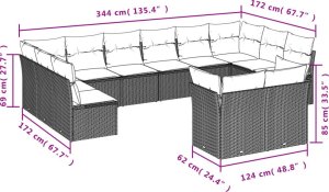 vidaXL 12-cz. zestaw mebli do ogrodu, z poduszkami, czarny, polirattan 3