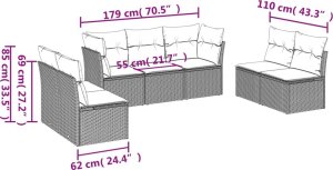 vidaXL 7-cz. zestaw wypoczynkowy do ogrodu, z poduszkami, czarny 3