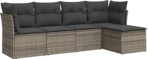 vidaXL 5-cz. zestaw wypoczynkowy do ogrodu, poduszki, szary rattan PE 2