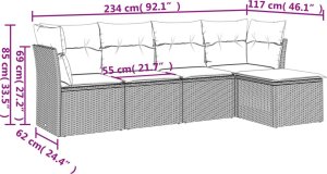 vidaXL 5-cz. zestaw wypoczynkowy do ogrodu, poduszki, szary rattan PE 3