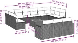 vidaXL 14-cz. zestaw wypoczynkowy do ogrodu, poduszki czarny rattan PE 3