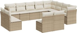 vidaXL 12-cz. zestaw mebli ogrodowych z poduszkami, beżowy, polirattan 2