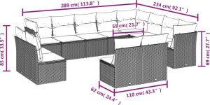 vidaXL 12-cz. zestaw mebli ogrodowych z poduszkami, beżowy, polirattan 3