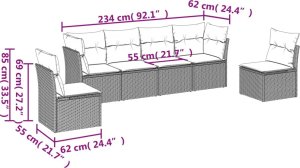 vidaXL 6-cz. zestaw mebli ogrodowych z poduszkami, szary, polirattan 3