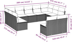 vidaXL 11-cz. zestaw wypoczynkowy do ogrodu, poduszki czarny rattan PE 3