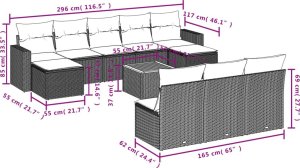 vidaXL 11-cz. zestaw wypoczynkowy do ogrodu, poduszki czarny rattan PE 3