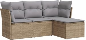 vidaXL 4-cz. zestaw mebli ogrodowych z poduszkami, beżowy, polirattan 2