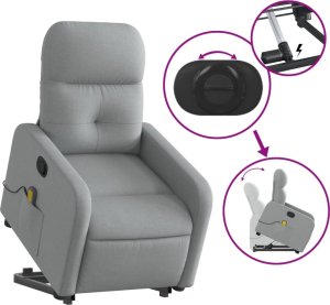 vidaXL Podnoszony fotel masujący, rozkładany, jasnoszary, tkanina 5