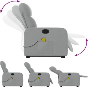 vidaXL Podnoszony fotel masujący, rozkładany, jasnoszary, tkanina 7