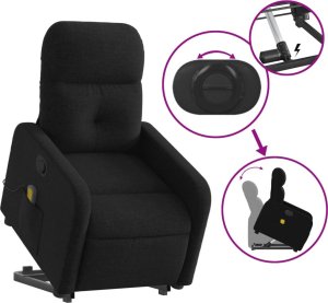 vidaXL Podnoszony fotel masujący, rozkładany, czarny, obity tkaniną 5