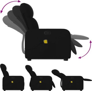 vidaXL Podnoszony fotel masujący, rozkładany, czarny, obity tkaniną 6