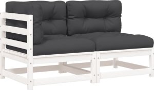 vidaXL Sofa ogrodowa z poduszkami, 2-osobowa, biała, drewno sosnowe 2