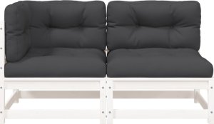 vidaXL Sofa ogrodowa z poduszkami, 2-osobowa, biała, drewno sosnowe 5