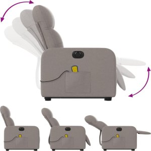 vidaXL Podnoszony fotel masujący, elektryczny, rozkładany, kolor taupe 6