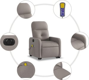 vidaXL Podnoszony fotel masujący, elektryczny, rozkładany, kolor taupe 7