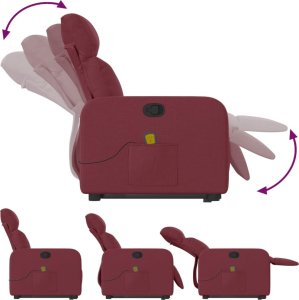 vidaXL Podnoszony fotel masujący, rozkładany, bordowy, obity tkaniną 7