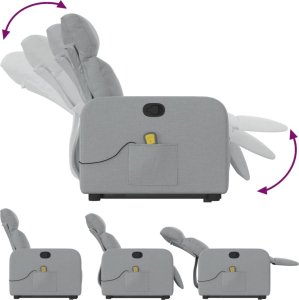 vidaXL Podnoszony fotel masujący, rozkładany, jasnoszary, tkanina 7