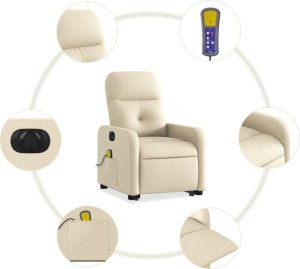 vidaXL Podnoszony fotel masujący, elektryczny, rozkładany, kremowy 7