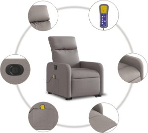 vidaXL Podnoszony fotel masujący, elektryczny, rozkładany, kolor taupe 8