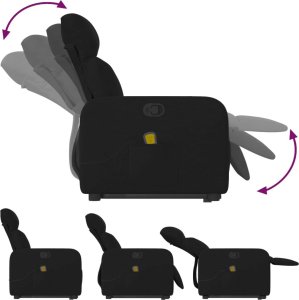 vidaXL Podnoszony fotel masujący, rozkładany, czarny, obity tkaniną 7