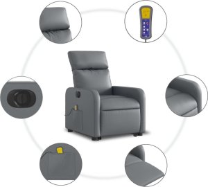 vidaXL Rozkładany fotel pionizujący z masażem, elektryczny, szary 7