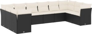 vidaXL 10-cz. zestaw wypoczynkowy do ogrodu, poduszki czarny rattan PE 2