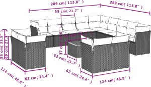 vidaXL 14-cz. zestaw wypoczynkowy do ogrodu, poduszki czarny rattan PE 3