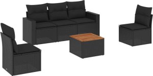 vidaXL 6-cz. zestaw mebli ogrodowych z poduszkami, czarny polirattan 2