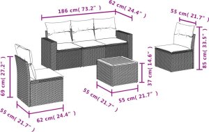 vidaXL 6-cz. zestaw mebli ogrodowych z poduszkami, czarny polirattan 3