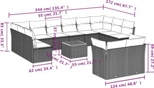 vidaXL 13-cz. zestaw mebli do ogrodu, poduszki, czarny, rattan PE 3