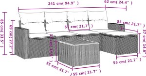 vidaXL 6-cz. zestaw mebli ogrodowych z poduszkami, czarny polirattan 3