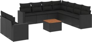 vidaXL 10-cz. zestaw wypoczynkowy do ogrodu, poduszki czarny rattan PE 2