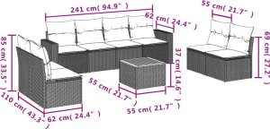 vidaXL 9-cz. zestaw wypoczynkowy do ogrodu, z poduszkami, czarny 3