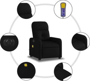 vidaXL Rozkładany fotel masujący, elektryczny, czarny, tkanina 7