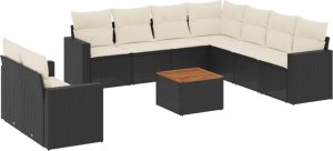 vidaXL 10-cz. zestaw wypoczynkowy do ogrodu, poduszki czarny rattan PE 2